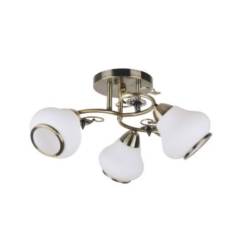 Csillár, CURLY 3, LY-3054, 3xE27, opálfehér, antikolt bronz