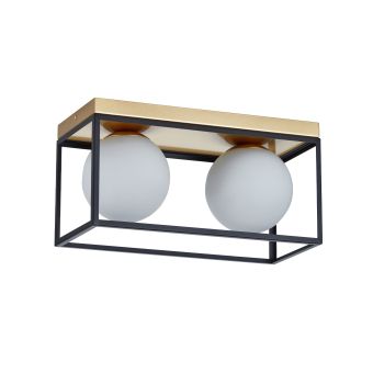 Mennyezeti lámpa, FENCE PL2, KL100055, 2xE27, opálfehér, fekete, arany