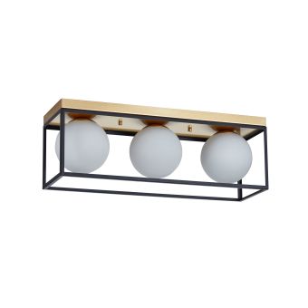 Mennyezeti lámpa, FENCE PL3, KL100056, 3xE27, opálfehér, fekete, arany