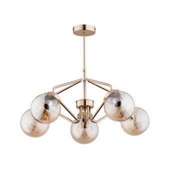 Csillár, KINJA 5, KL105008, 5xE14, borostyánszín, arany