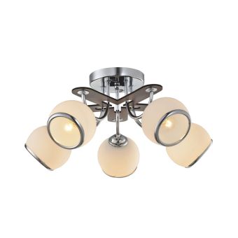 Csillár, ORBS 5, LY-3130, 5xE27, opálfehér, króm, barna