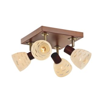 Mennyezeti lámpa, ROUT PL4, KL6289, 4xE14, fehér, barna, antikolt sárgaréz