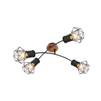 Mennyezeti lámpa, SKULL PL4, KL164006, 4xE27, fekete, barna