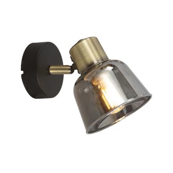 Fali lámpa, SMOKY AP1, KL161005, 1xE14, antikolt sárgaréz, füstös árnyalat, fekete