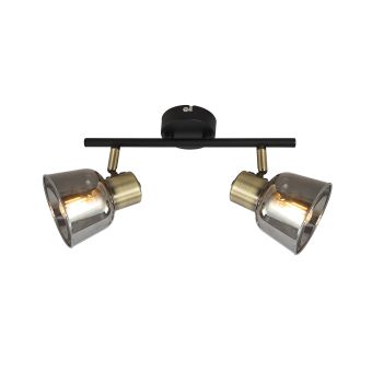 Spotlámpa, SMOKY AP2, KL162005, 2xE14, antikolt sárgaréz, füstös árnyalat, fekete