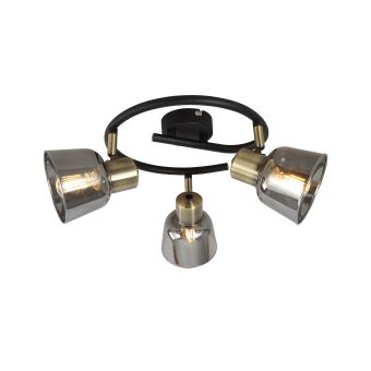 Spotlámpa, SMOKY PL3, KL163004, 3xE14, antikolt sárgaréz, füstös árnyalat, fekete