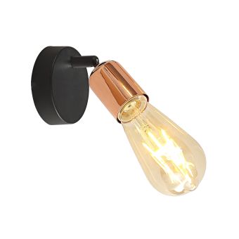 Fali lámpa, STRAIGHT AP1, KL161007, 1xE27, fekete, réz