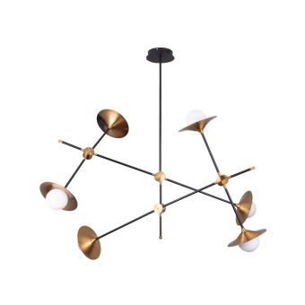 Függesztett csillár, TROMPETS 6, 106000, 6xG9, fekete, arany, opálfehér